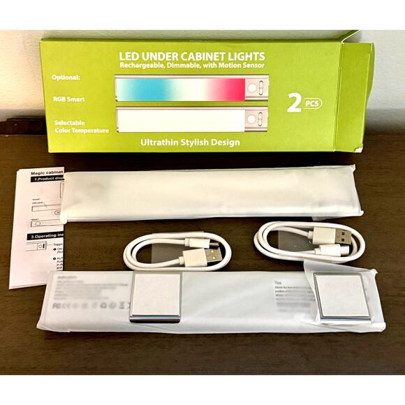 LED Cabinet Lights 2pcs – Rechargeable, Dimmable, Motion Sensor, Slim Design - Picture 2 of 3